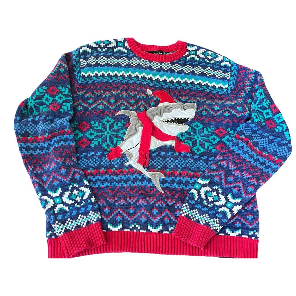 Blizzard Bay Sweater Size M Fair Isle Shark Santa Ugly Christmas Party Holiday 🦈